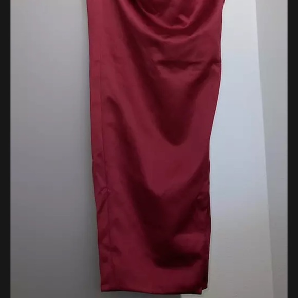 House of CB Wine Satin Pleated Corset Midi Dress - Picture 9 of 11